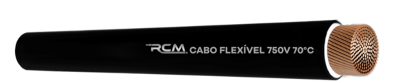 Cabo Flexível 750V 70°C preto da RCM Cabos Elétricos com condutor de cobre de alta pureza.
